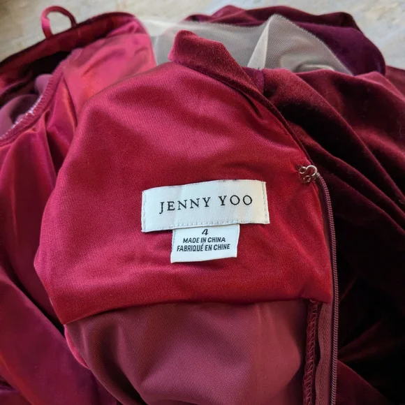 Jenny Yoo Malia Velvet Long Sleeve Dress - Maroon - Picture 10 of 10